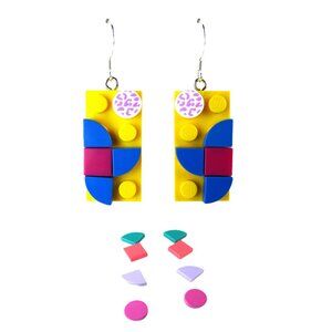 Lego Brick Cheetah Earrings w/ Dots for Interchangeable FUN, 2" Drop